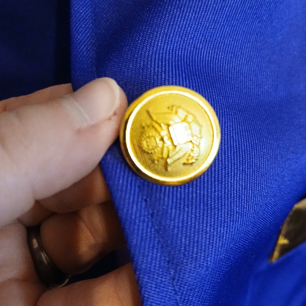 Royal Blue Women's Top with Gold Button Accents - Picture 2 of 9